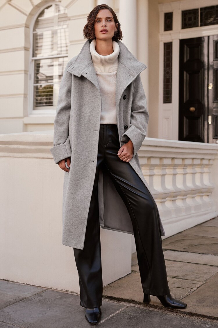 Buy Love & Roses Grey Funnel Neck Button Coat from Next Australia