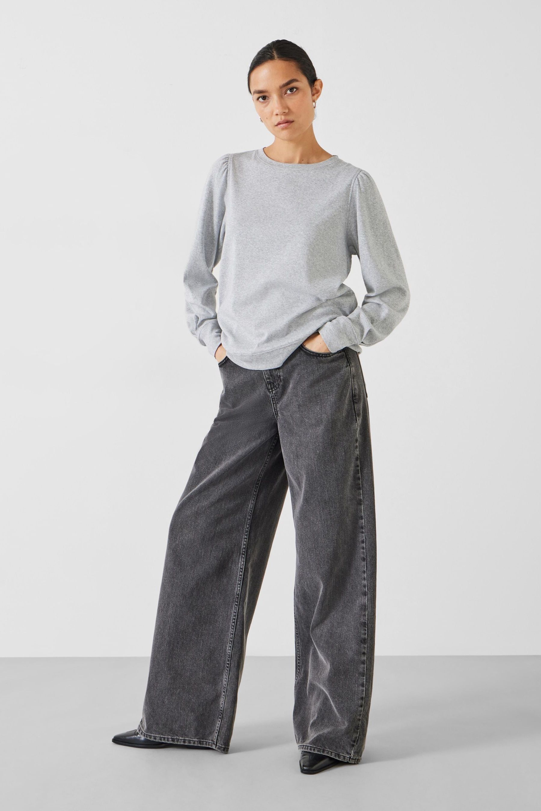 Gray puff sleeve sweatshirt shop