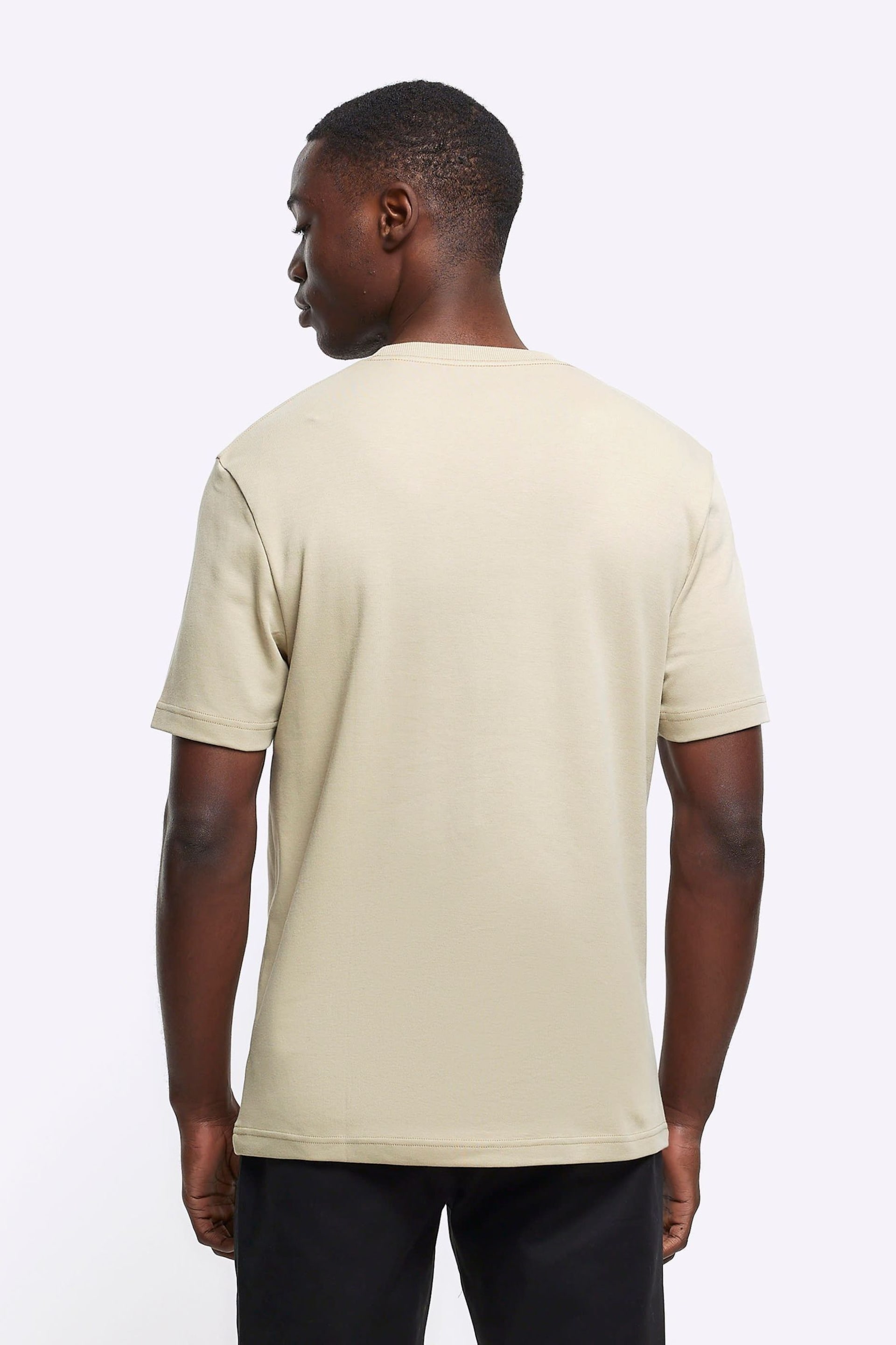 River Island Natural Studio Slim Fit T-Shirt - Image 2 of 4