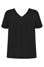 Live Unlimited Curve Cotton Slub V-Neck Longline Black  T-Shirt - Image 4 of 4