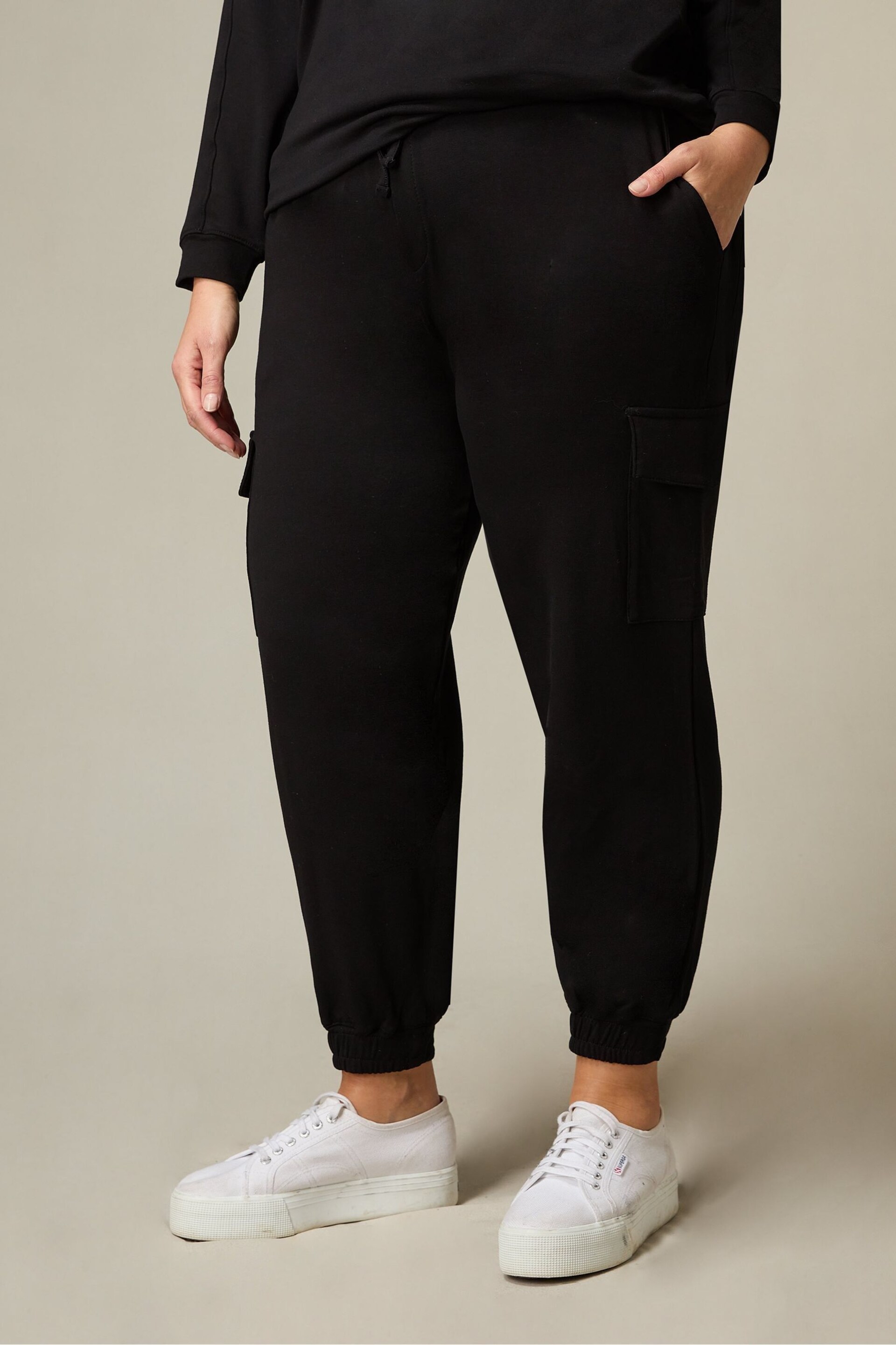 Live Unlimited Curve Jersey Cargo Black Trousers - Image 1 of 4