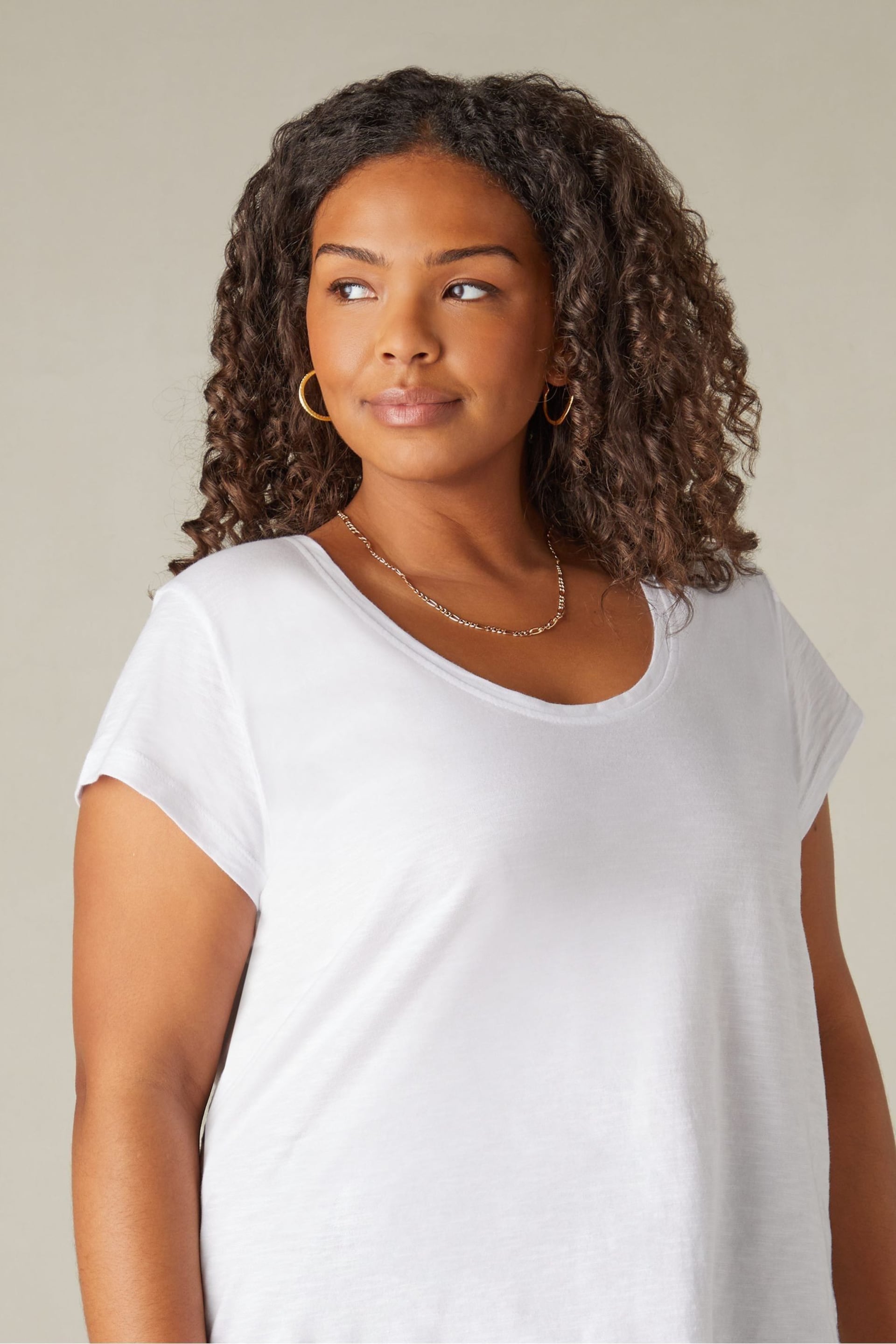 Live Unlimited Curve Cotton Slub Scoop Neck White T-Shirt - Image 3 of 4