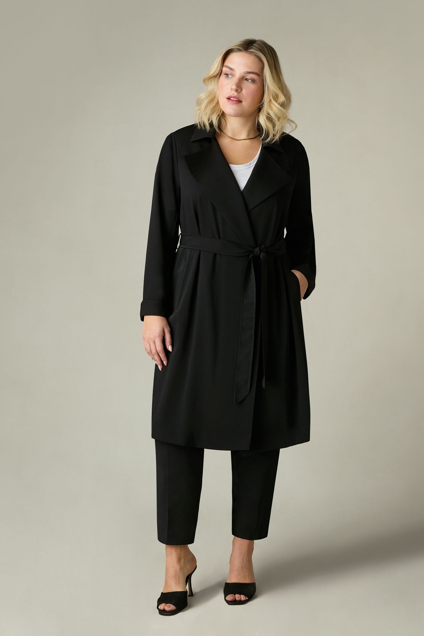 Ladies black duster coat shop