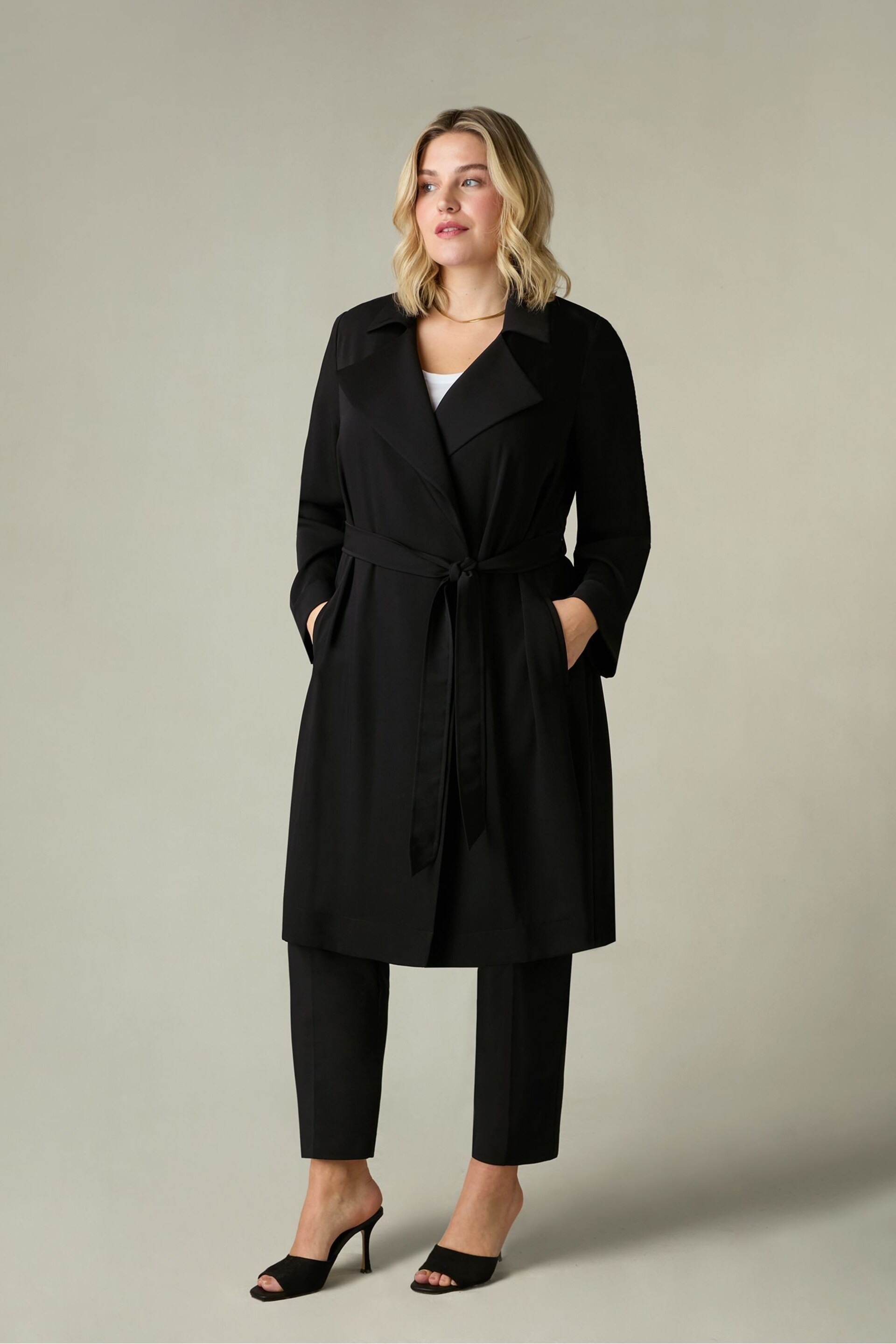 Live Unlimited Curve Relaxed Tailored Duster Black Coat - Image 2 of 6