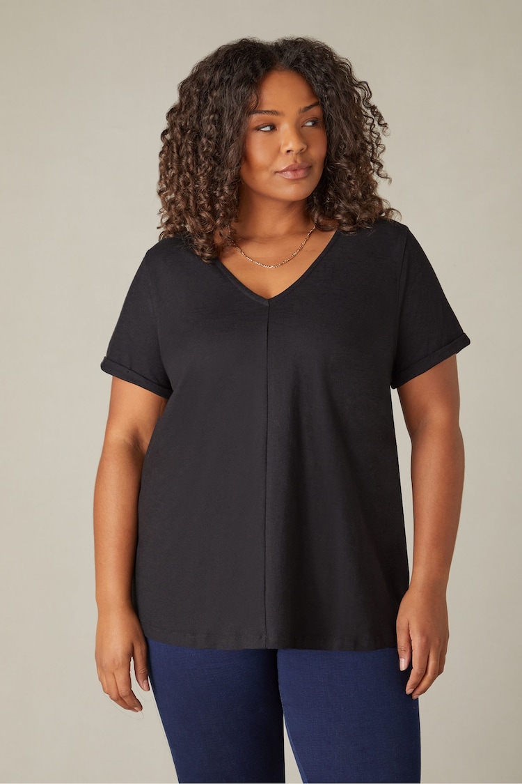 Live Unlimited Black Curve 100% Cotton Slub V-Neck T-Shirt - Image 1 of 4