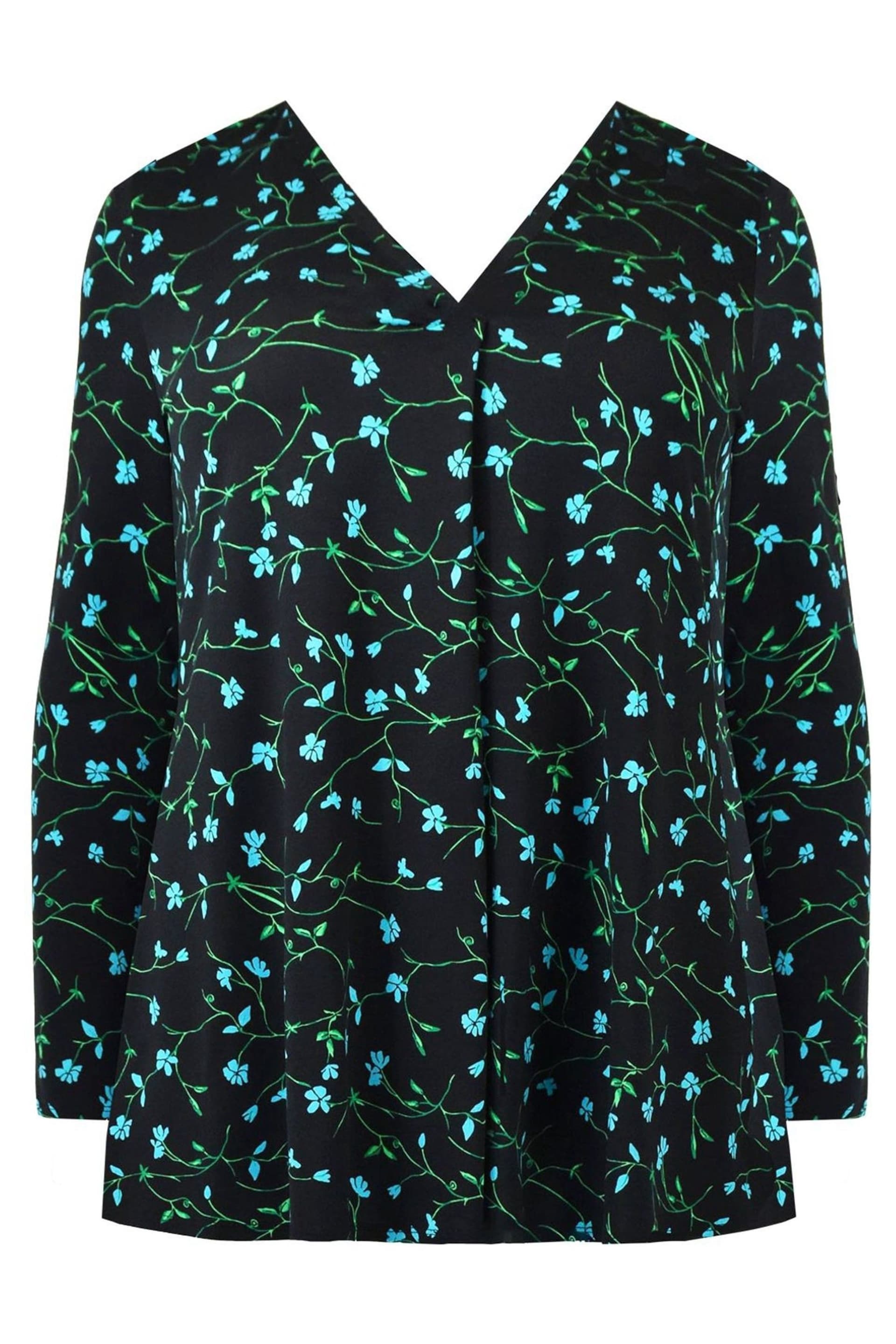 Live Unlimited Curve Blue Ditsy Print Jersey Pleat Front Top - Image 4 of 6
