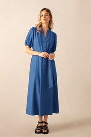 Ro&Zo Blue Tie Waist Tencel Shirt Dress - Image 1 of 7