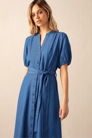 Ro&Zo Blue Tie Waist Tencel Shirt Dress - Image 2 of 7