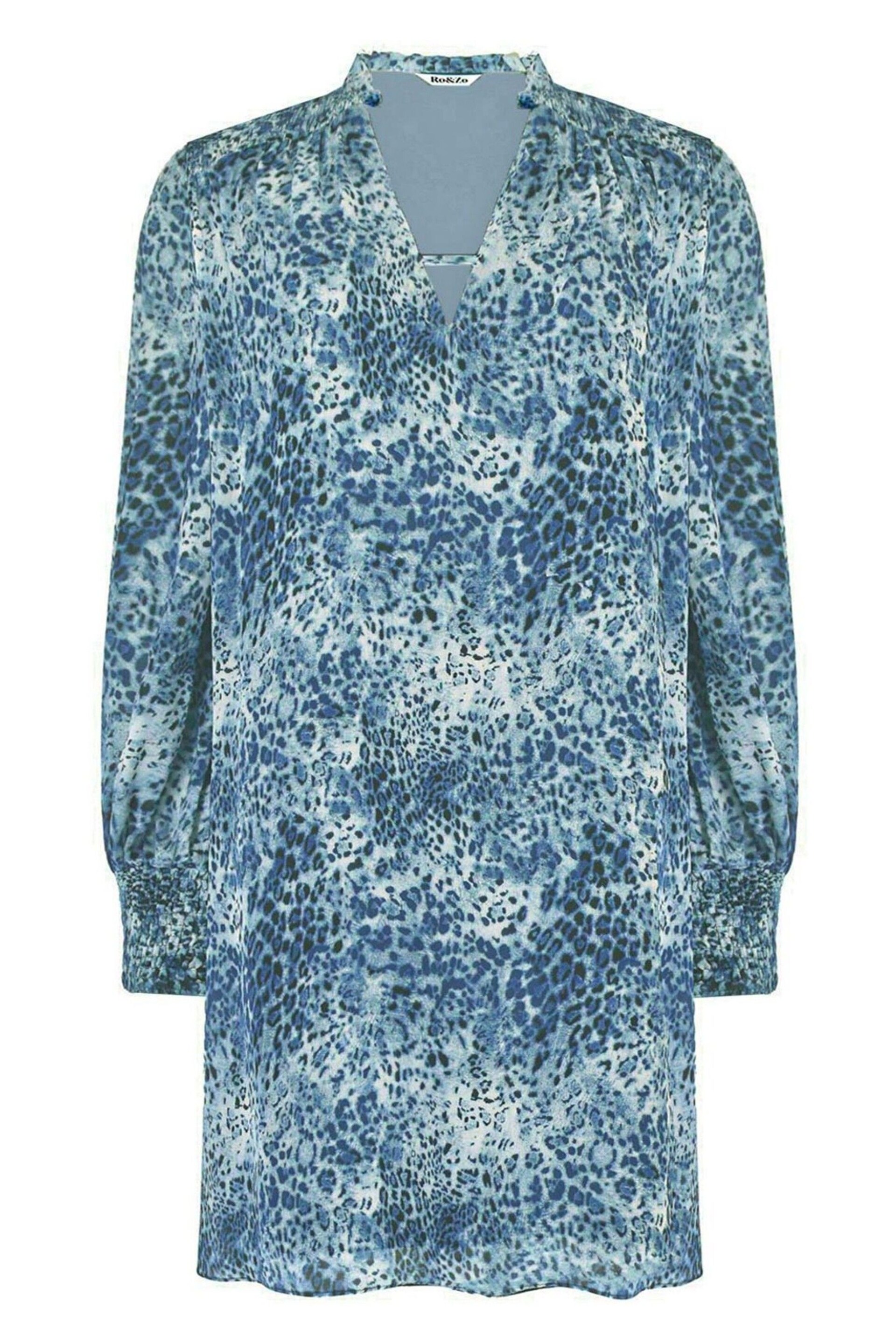 Ro&Zo Blue Mini Leopard Print Shirred Shoulder Dress - Image 7 of 8