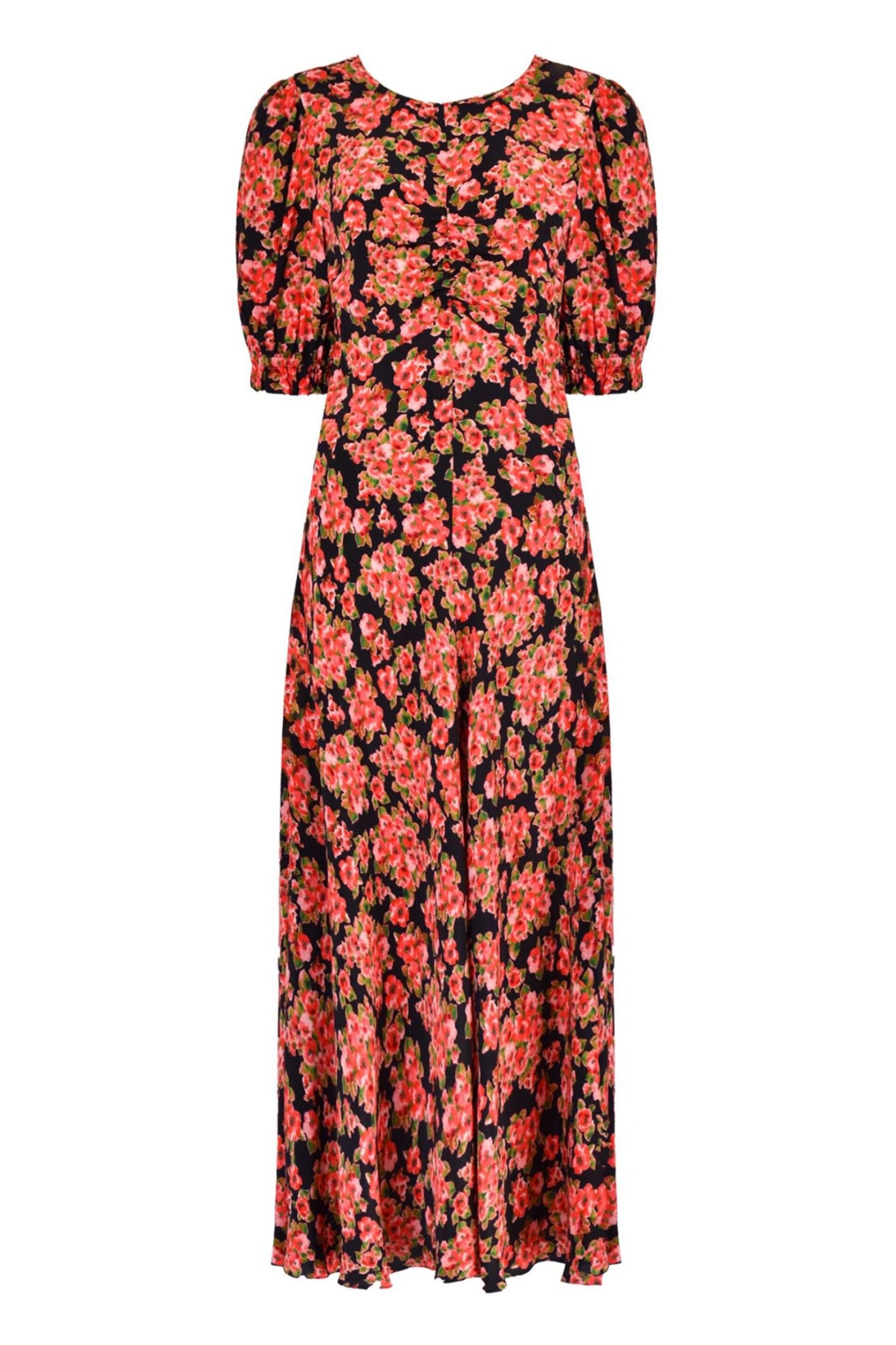Ro&Zo Petite Red Rose Print Ruched Front Midi Dress - Image 5 of 5
