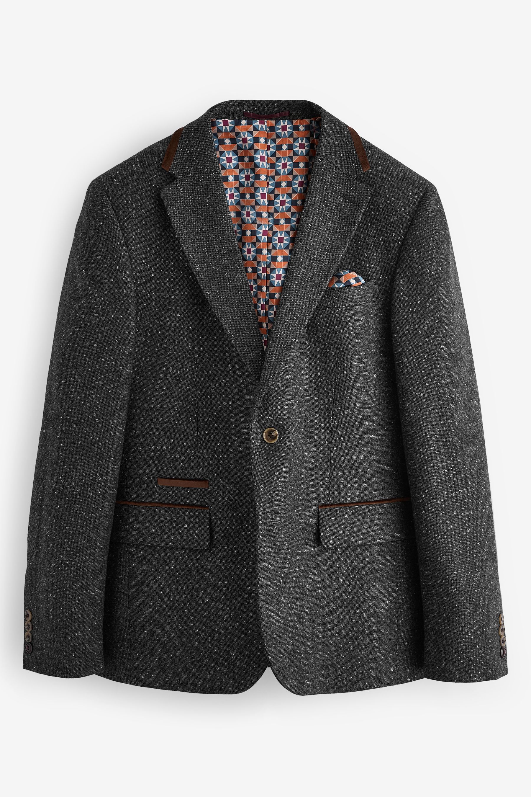 Buy Charcoal Grey Regular Fit Trimmed Neppy Nova Fides Suit Jacket from Next Luxembourg