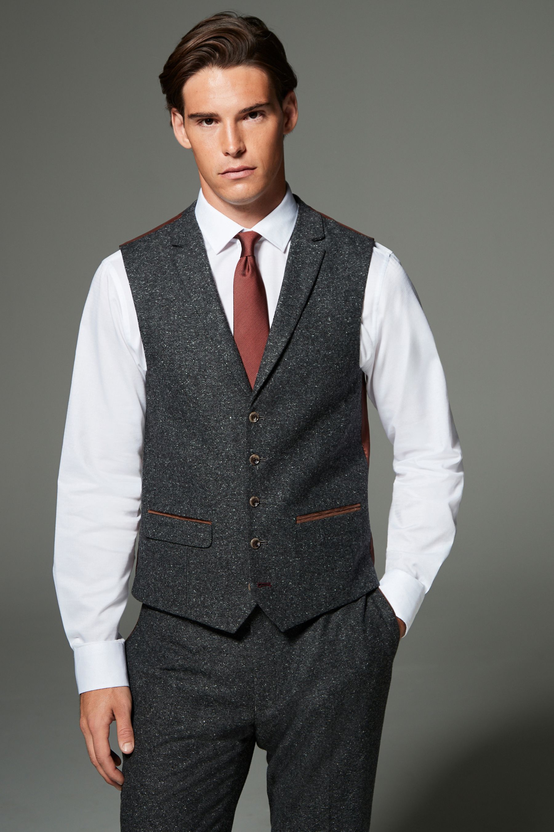 Buy Charcoal Grey Trimmed Neppy Donegal Suit Waistcoat from Next Luxembourg
