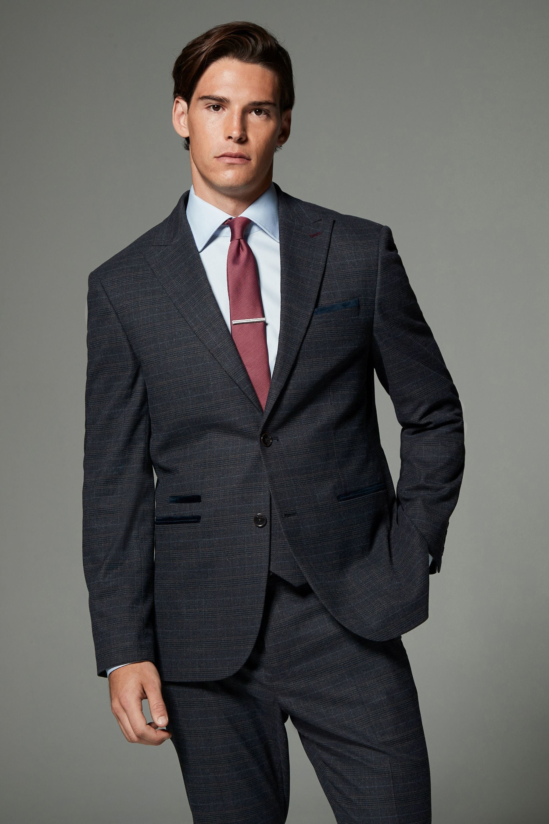 Buy Navy Blue Skinny Fit Trimmed Check Suit Jacket from Next Luxembourg