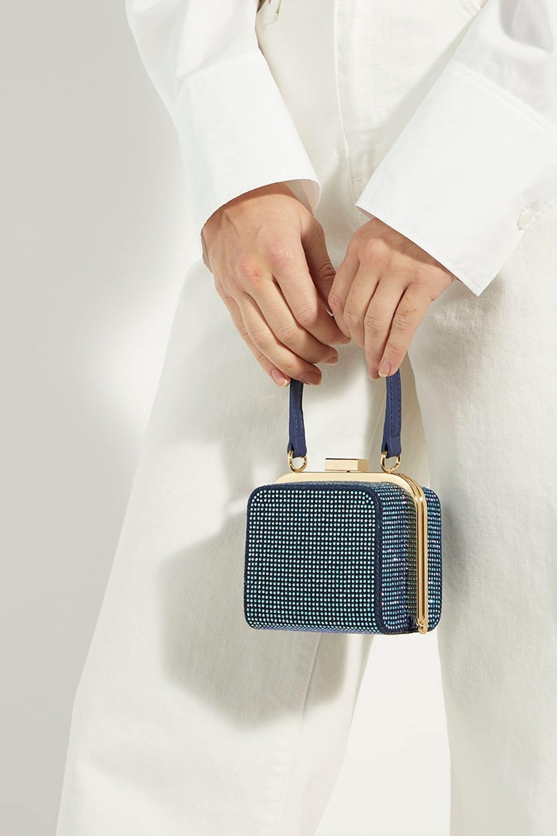 Dune London Blue Santerini Micro Frame Grab Bag