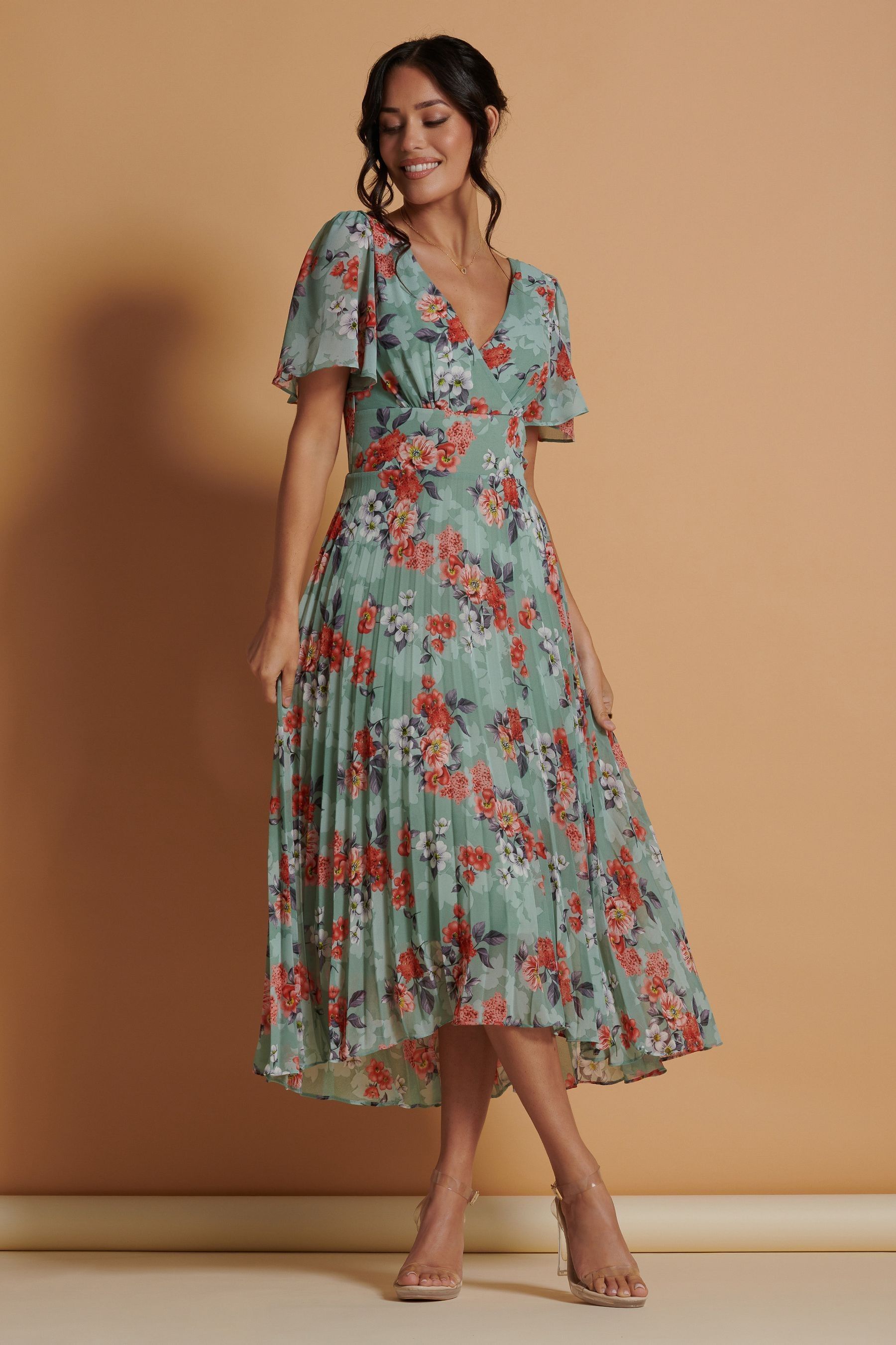 Buy Jolie Moi Green Pleated Chiffon High Low Midi Dress from Next Luxembourg