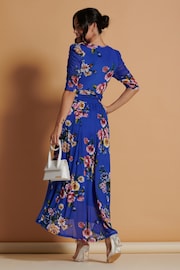 Jolie Moi Blue Haizley Floral Print Mesh Maxi Dress - Image 2 of 6