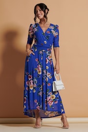 Jolie Moi Blue Haizley Floral Print Mesh Maxi Dress - Image 4 of 6