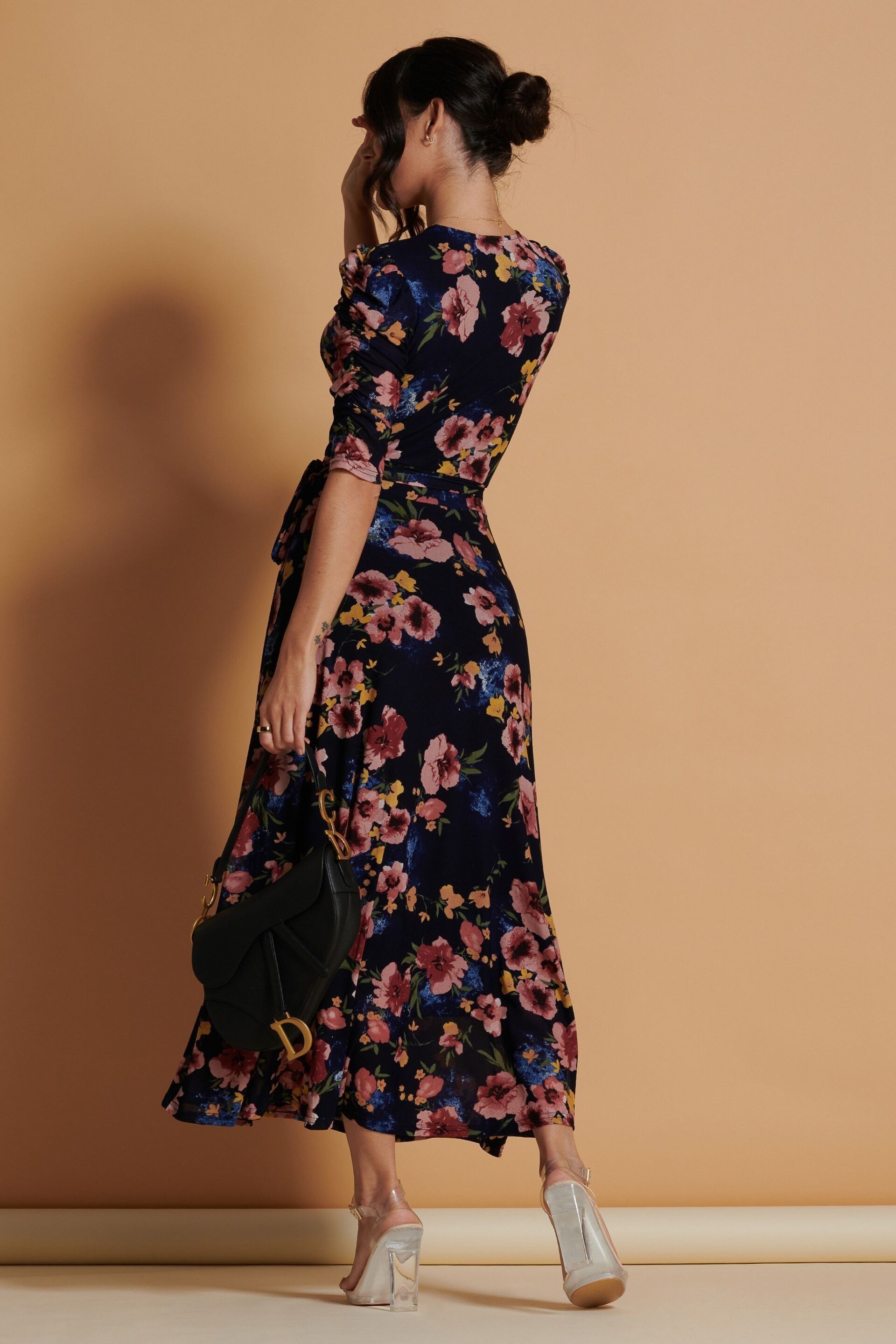 Jolie Moi Pink Qaliyah Wrap Front Mesh Maxi Dress - Image 2 of 6