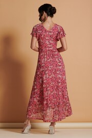 Jolie Moi Pink Mesh V-Neck Maxi Dress - Image 4 of 6