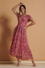 Jolie Moi Pink Mesh V-Neck Maxi Dress - Image 5 of 6