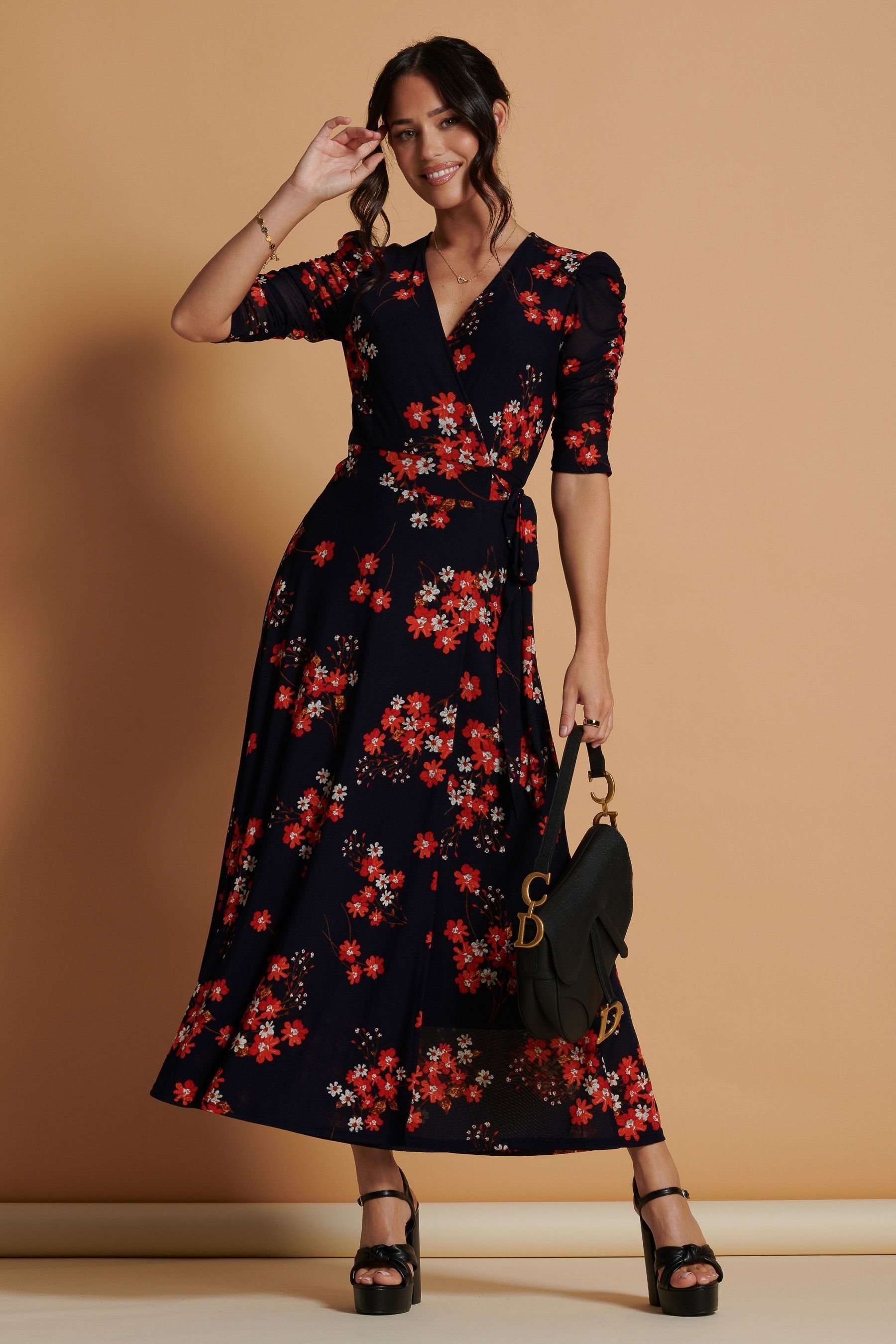 Buy Jolie Moi Blue Qaliyah Wrap Front Mesh Maxi Dress from Next Luxembourg
