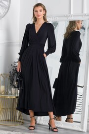 Jolie Moi Black Jersey Rashelle Long Sleeve Maxi Dress - Image 1 of 5