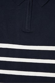 Threadbare Navy Blue & White Stripe Cotton Blend 1/4 Zip Knitted Polo Shirt - Image 6 of 6