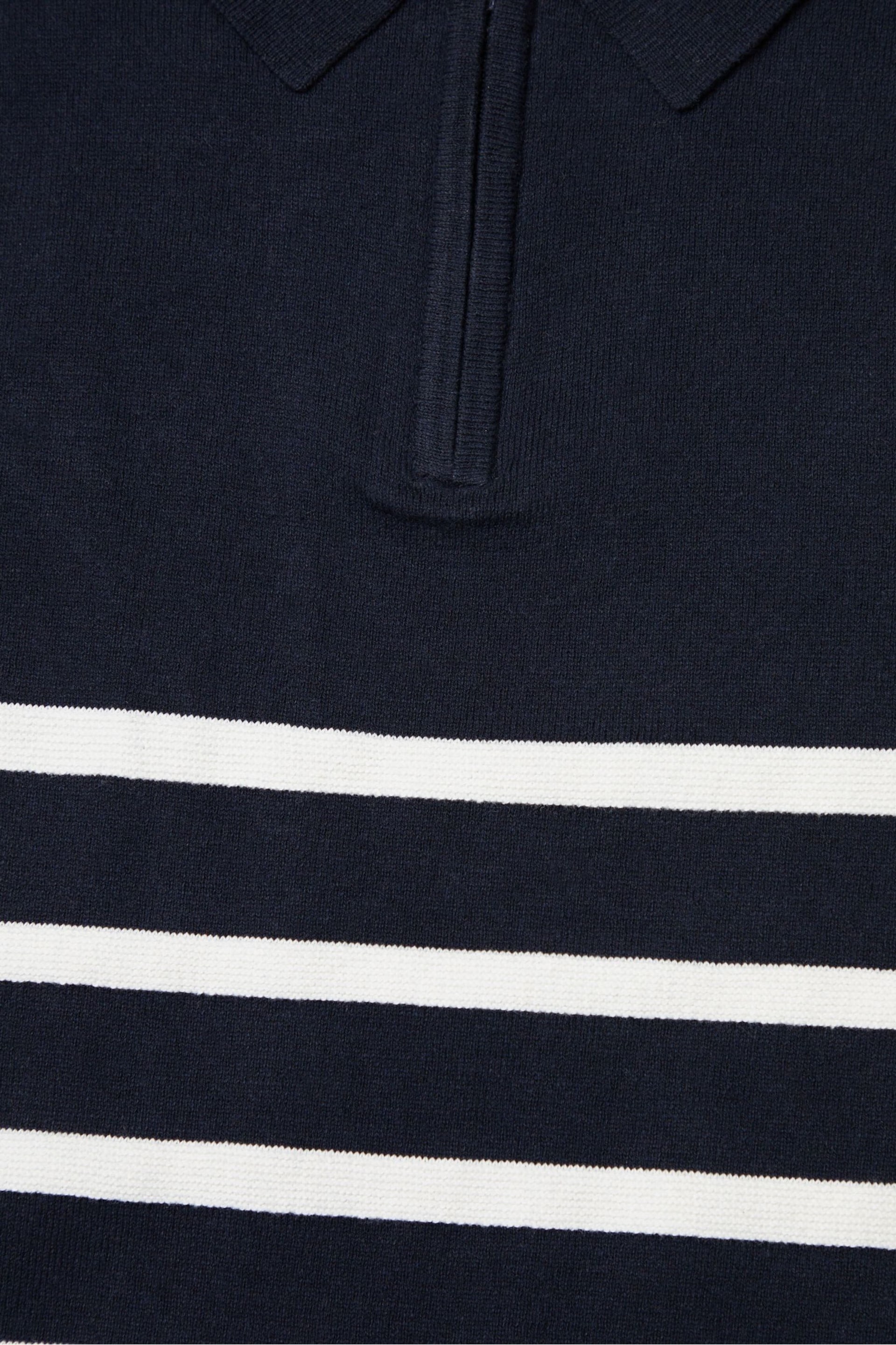 Threadbare Navy Blue & White Stripe Cotton Blend 1/4 Zip Knitted Polo Shirt - Image 6 of 6