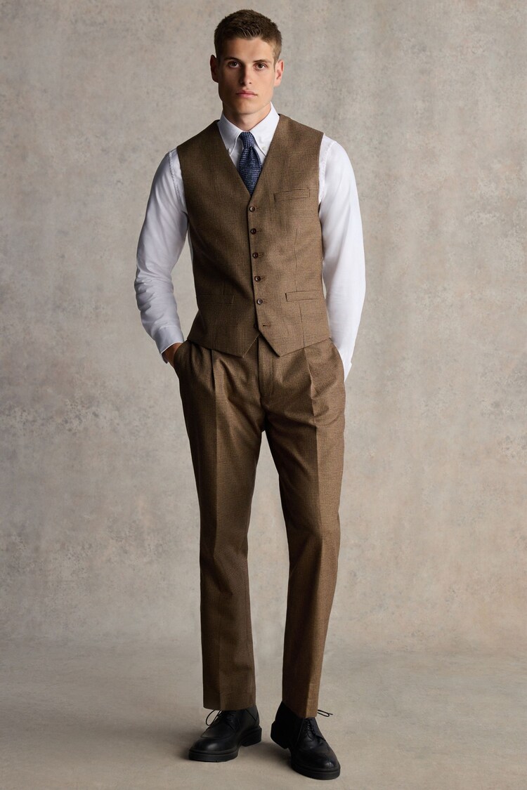 Barbour® Taupe Brown Slim Fit Check Suit Waistcoat - Image 2 of 9