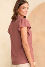 Love & Roses Pink Dobby Flutter Sleeve Lace Trim Blouse - Image 3 of 4