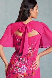 V&A | Love & Roses Pink Placement Print Flutter Sleeve Midi Dress - Image 2 of 4