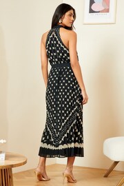 Love & Roses Black/White Polka Dot Pleated Halterneck Maxi Dress - Image 3 of 4