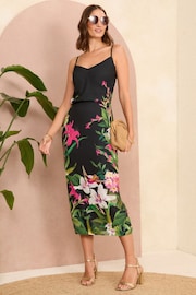 V&A | Love & Roses Black Petite Printed Cami Midi Dress - Image 1 of 4