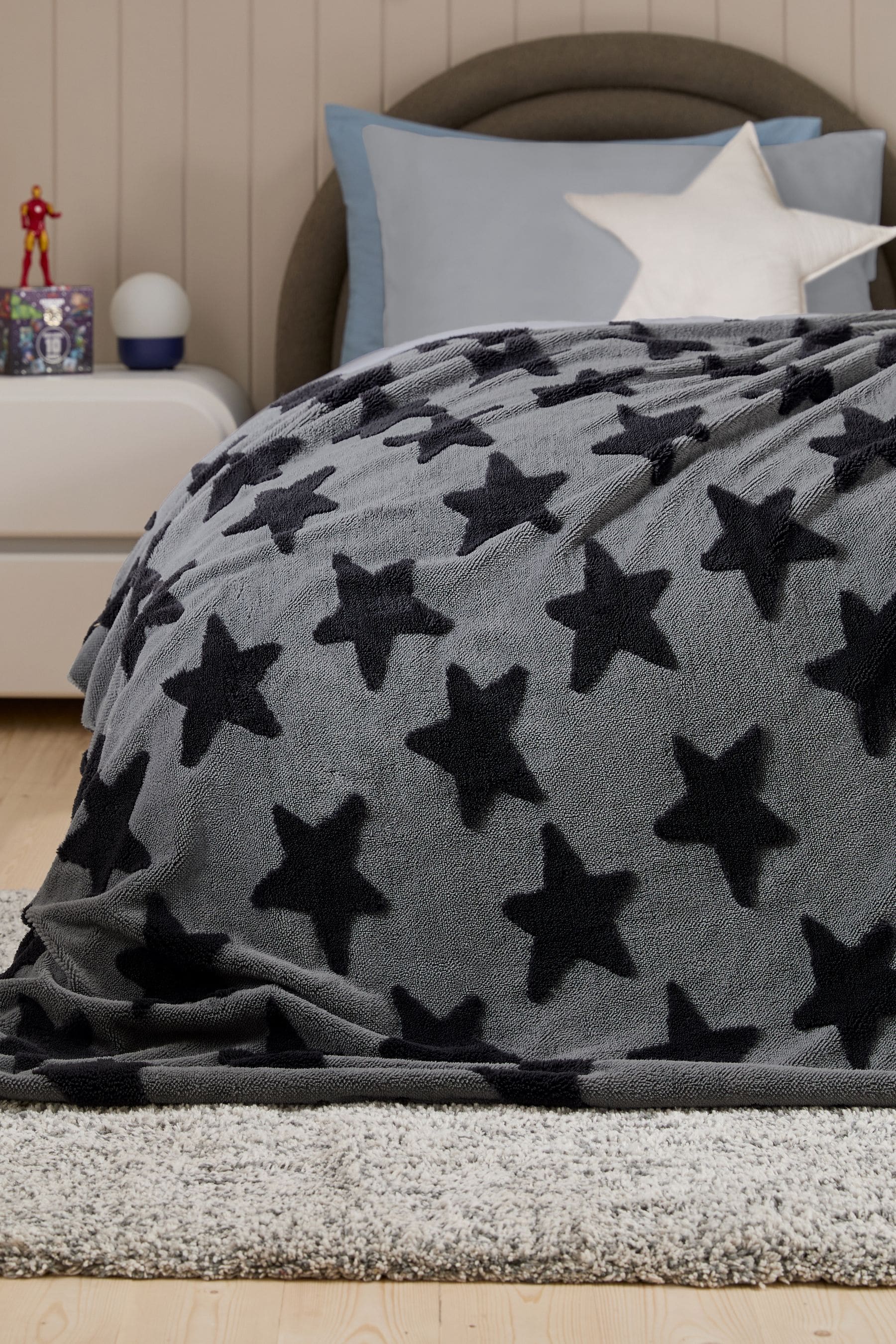 Buy Grey Stars Supersoft Fleece Throw Blanket from Next Luxembourg