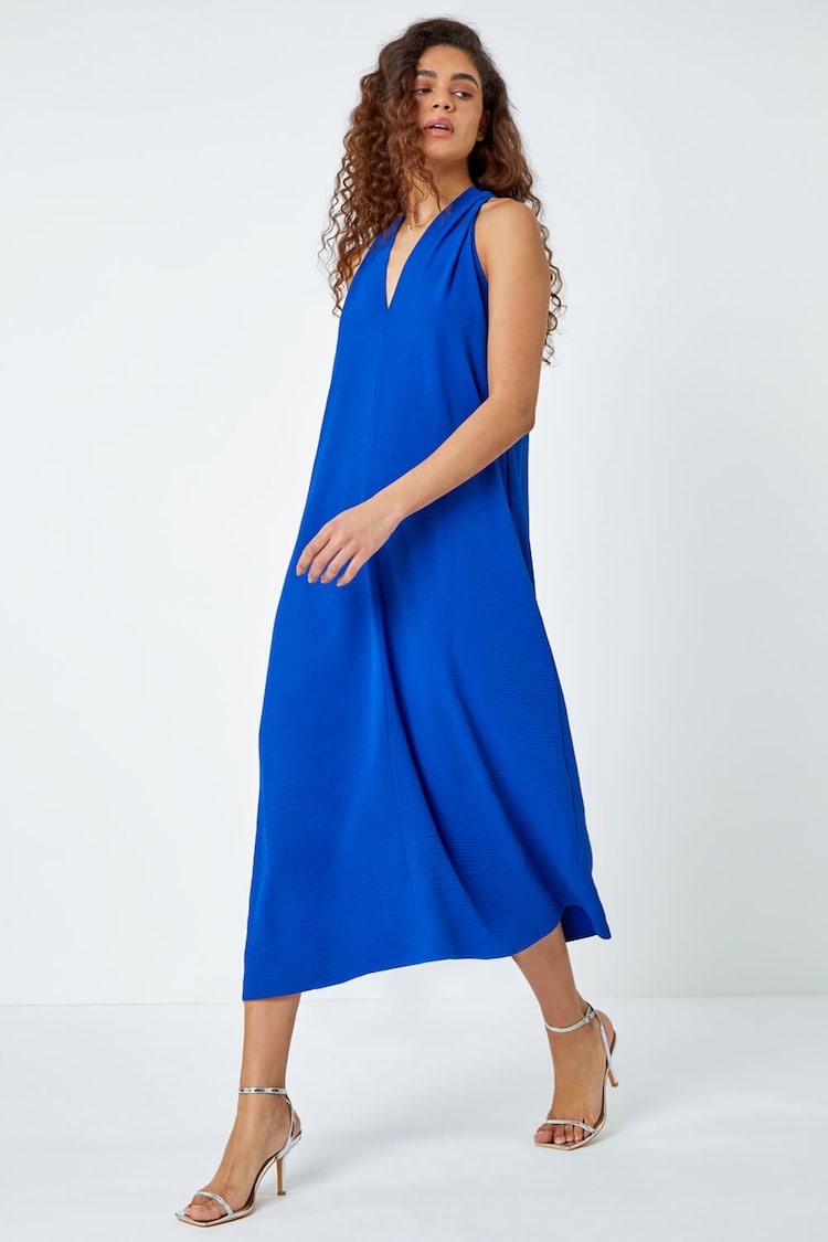 Roman Blue Plain Twist Detail Trapeze Maxi Dress - Image 1 of 5