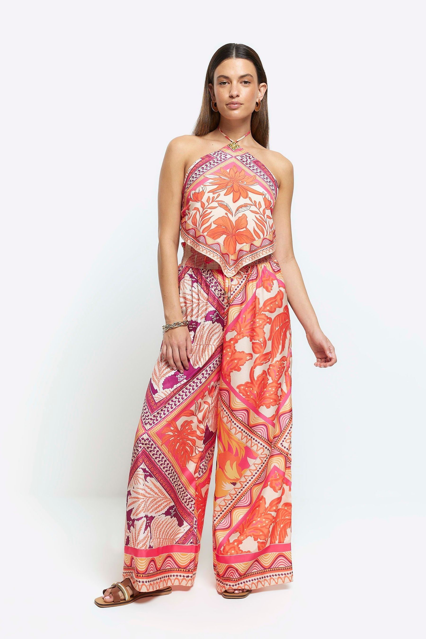 Buy River Island Orange Printed Palazzo Trousers from Next Luxembourg
