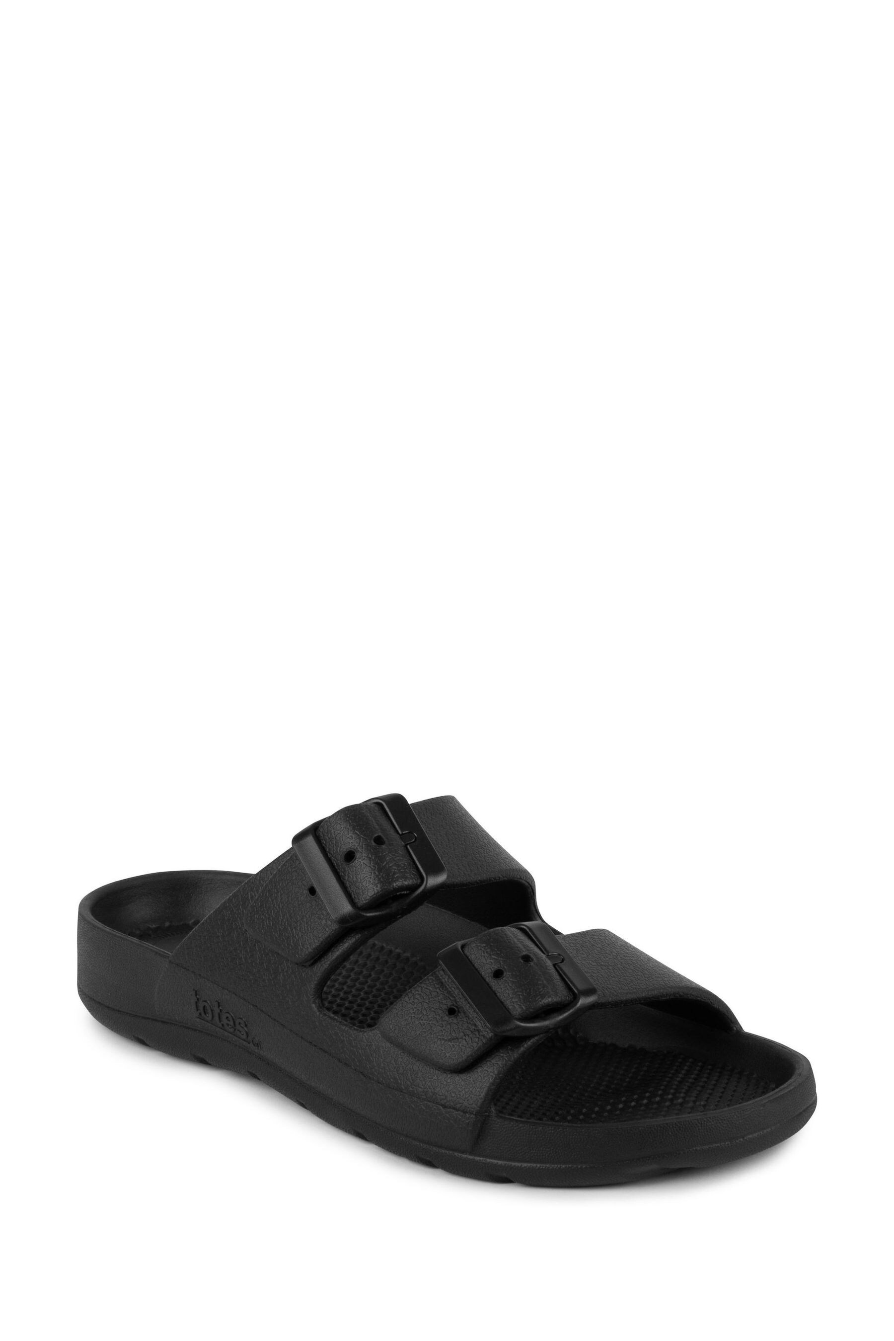Totes Black Solbounce Ladies Adjustable Double Buckle Slides 9 Womens