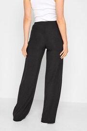 Long Tall Sally Black Ribbed Tie Waist Wide Leg Trousers - Image 2 of 5