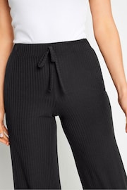Long Tall Sally Black Ribbed Tie Waist Wide Leg Trousers - Image 4 of 5