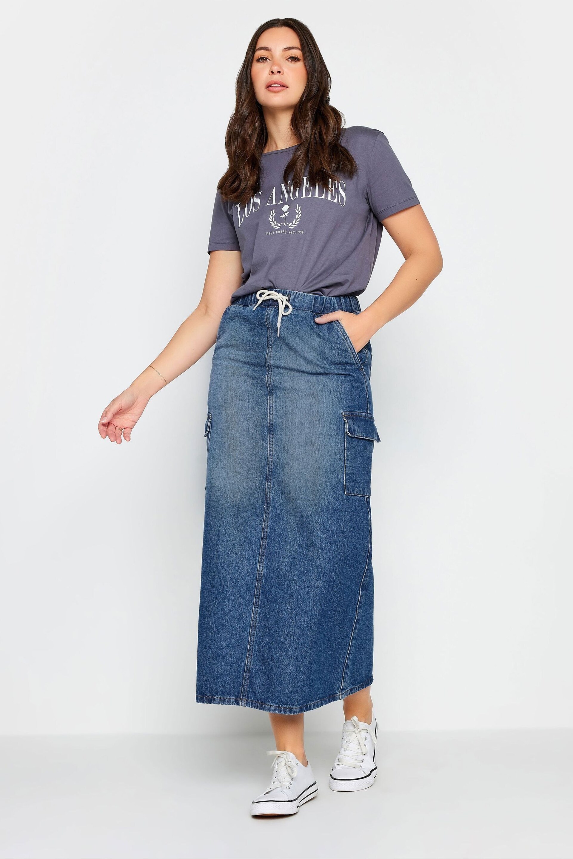 Long Tall Sally Blue Denim Tie Waist Maxi Skirt - Image 3 of 4