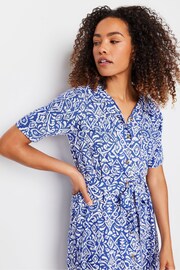 M&Co Blue & White Linen Short Sleeve Shirt Dress - Image 4 of 5