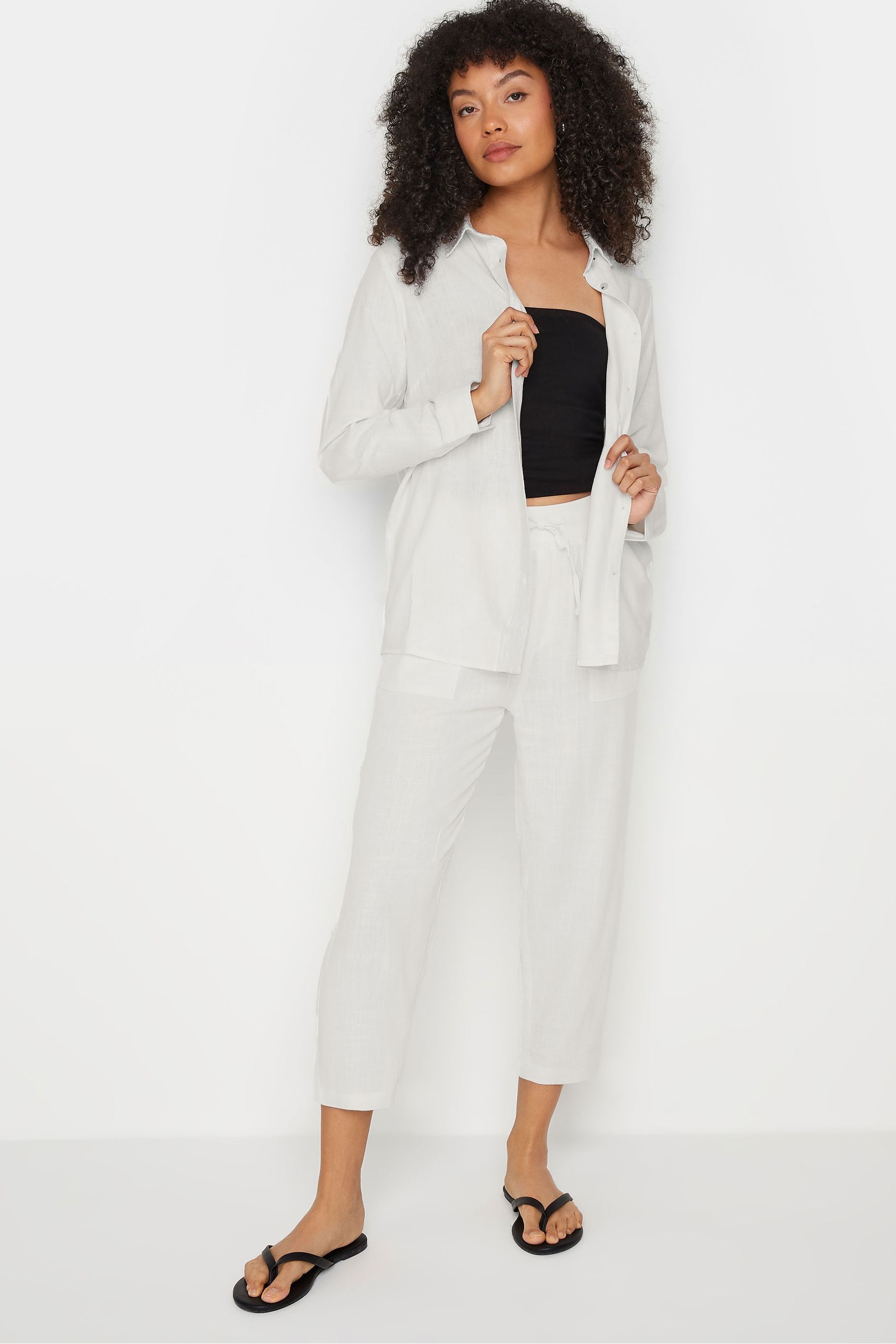 Petite linen cropped trousers sale