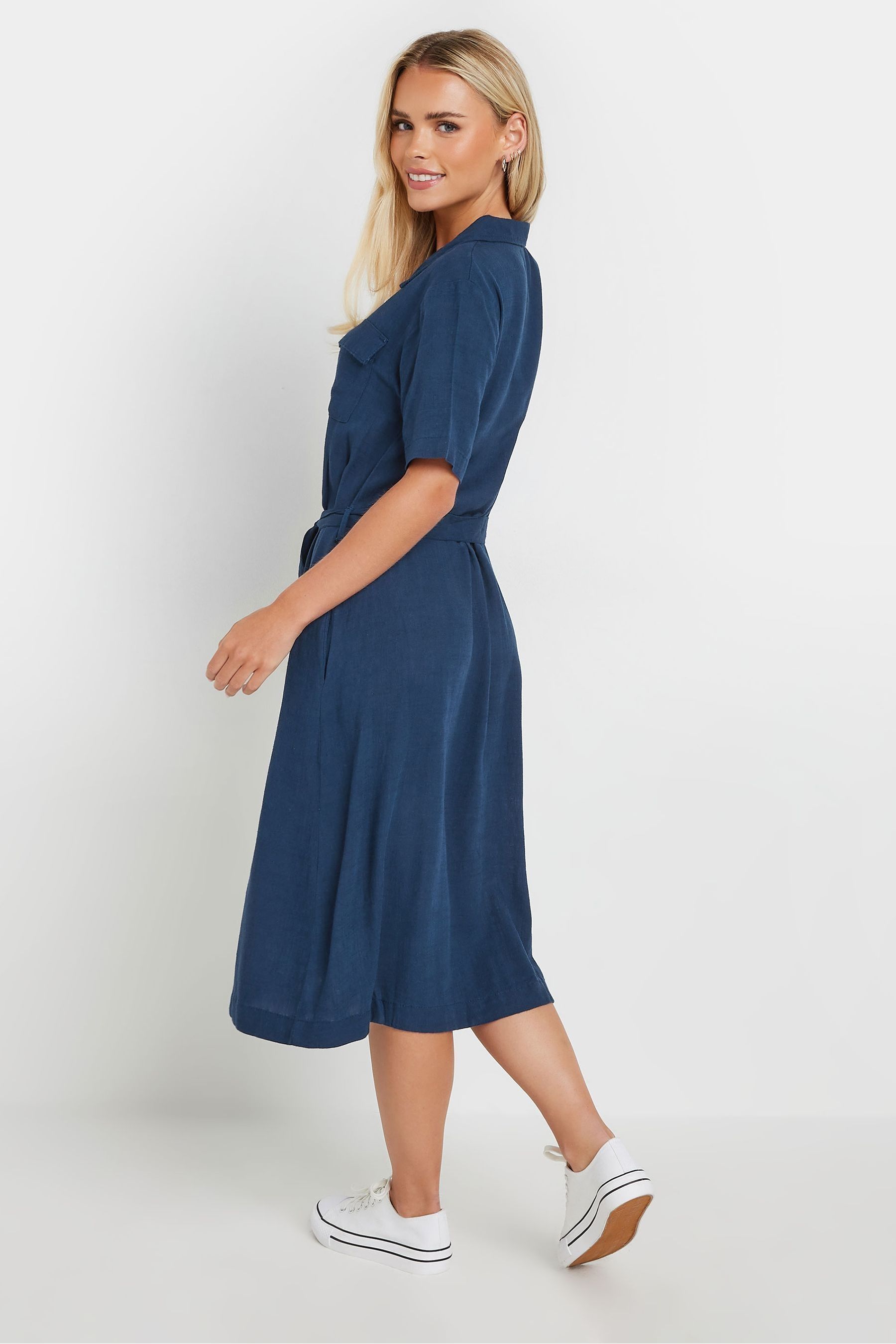 Buy M Co Blue Petite Linen Shirt Dress from Next Luxembourg