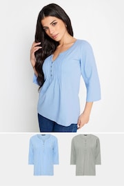 PixieGirl Petite Blue Henley Long Sleeve Cotton Blouses - Image 1 of 5