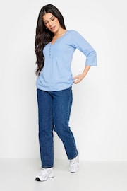 PixieGirl Petite Blue Henley Long Sleeve Cotton Blouses - Image 4 of 5