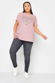 Yours Curve Pink Placement Print T-Shirt - Image 2 of 4