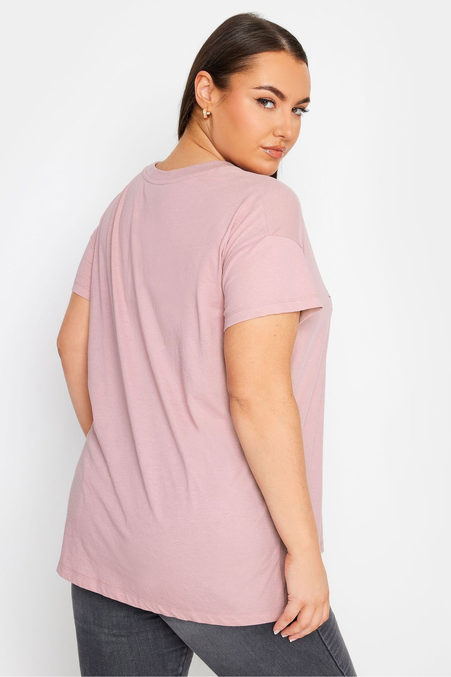 Yours Curve Pink Placement Print T-Shirt - Image 3 of 4