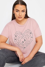 Yours Curve Pink Placement Print T-Shirt - Image 4 of 4