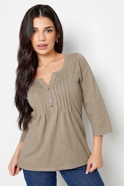 PixieGirl Petite Natural Henley Long Sleeve Cotton Blouses - Image 2 of 5