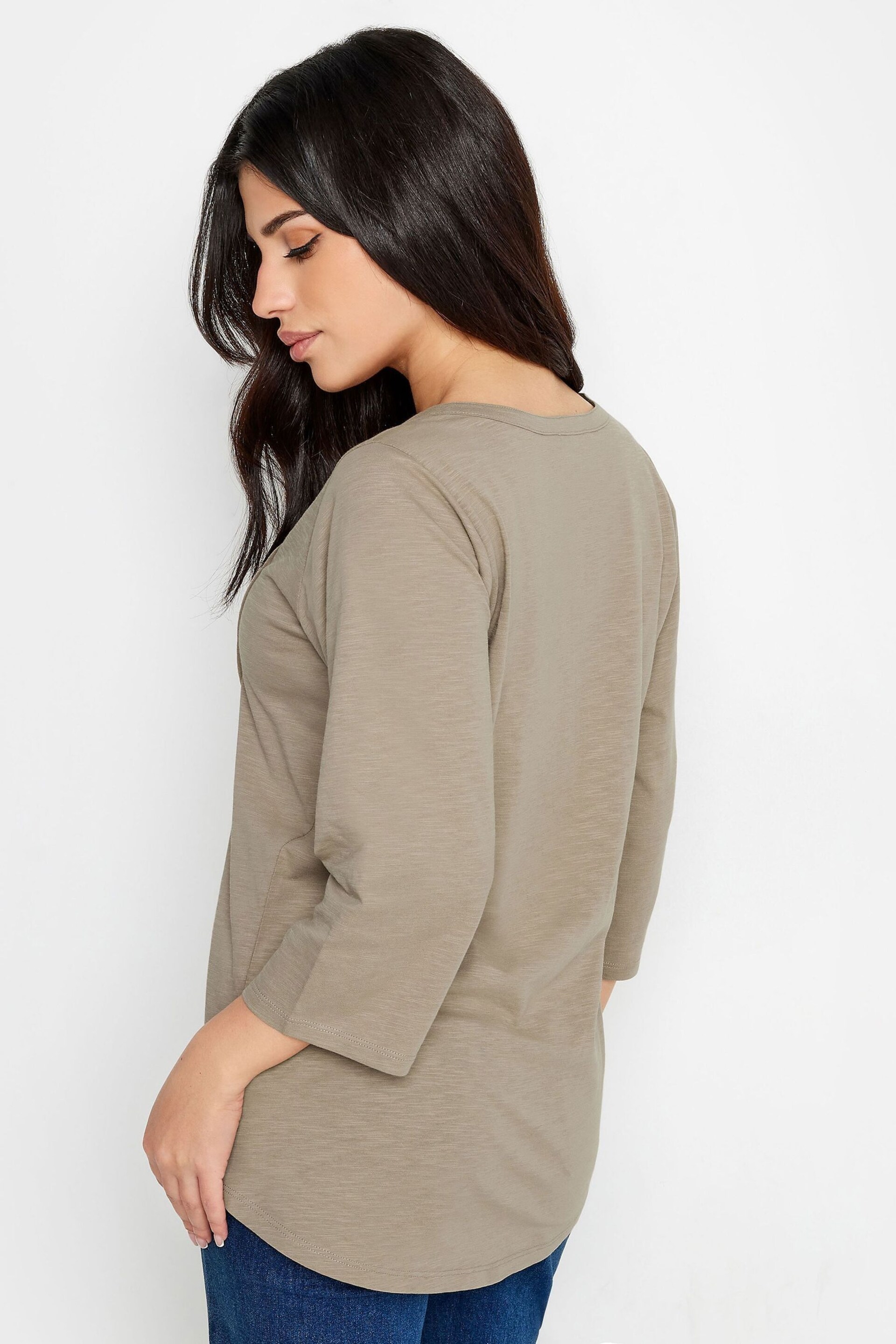 PixieGirl Petite Natural Henley Long Sleeve Cotton Blouses - Image 3 of 5